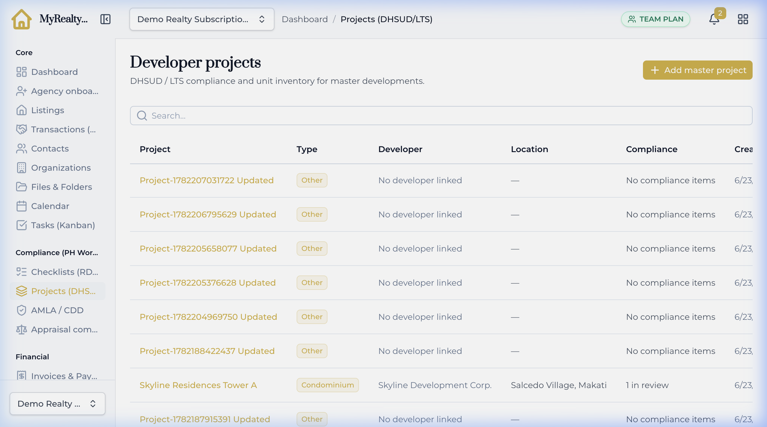 Developer Project View